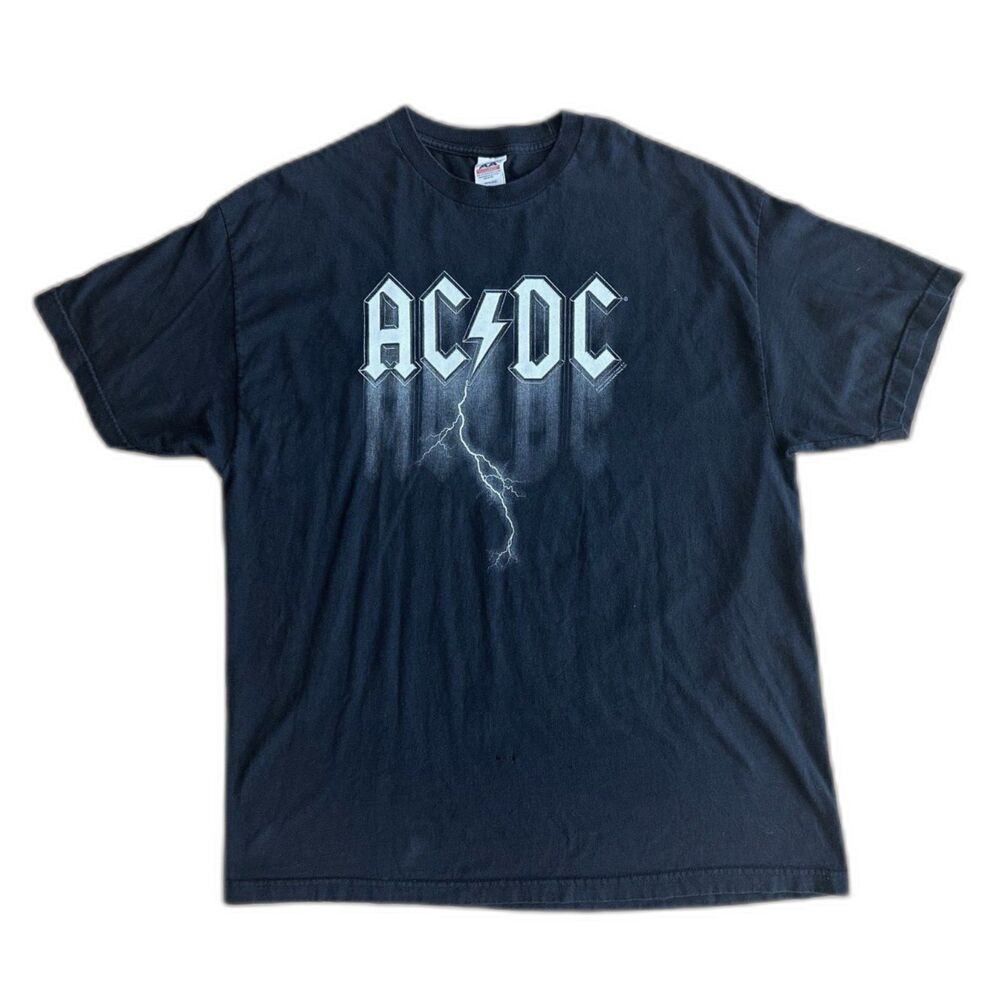Vintage AC/DC Lightning Logo Band T Shirt Black Graphic Rock Tee Men's size 2XL